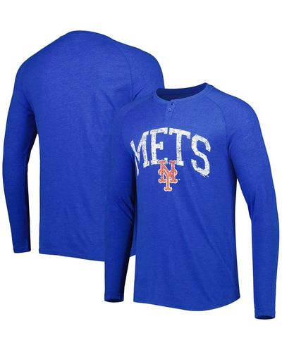 Concepts Sport New York Mets Inertia Raglan Long Sleeve Henley T-shirt - Blue