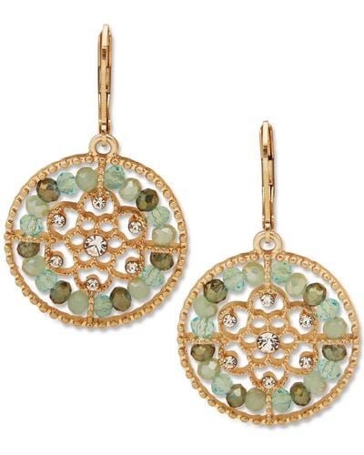 Lonna & Lilly Gold-tone Pave & Bead Flower Round Drop Earrings - Metallic