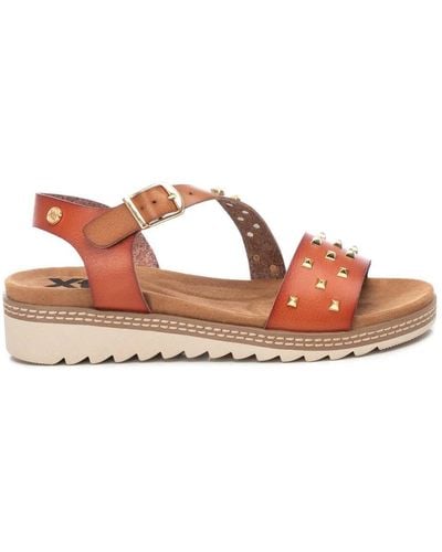 Xti Wedge Sandals With Gold Studs - Brown