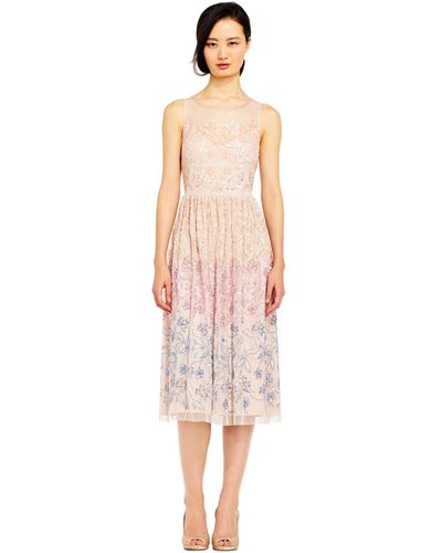 Adrianna Papell Illusion-mesh Sequin Dress - Pink
