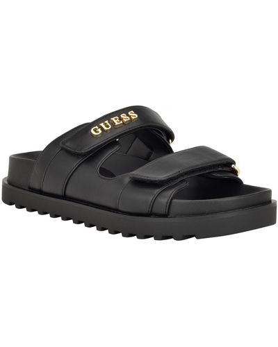 Guess Fabulon Two Strap Fabric Slide-on Sandals - Black