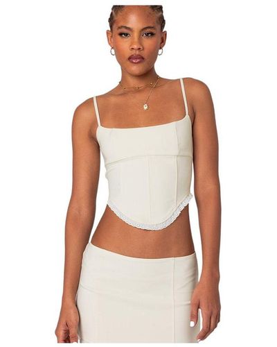 Edikted Thora Woven Lace Up Corset Top - Natural