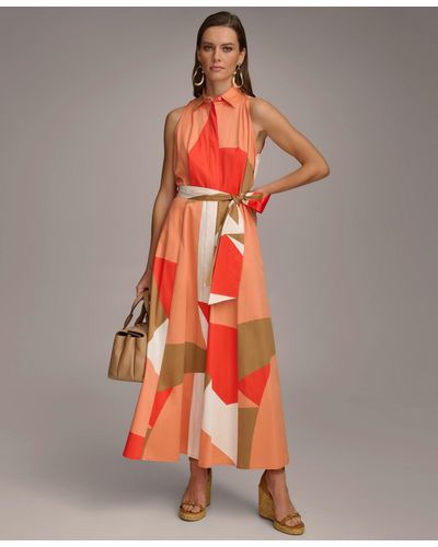 Donna Karan Collared Button-front Maxi Dress - Orange