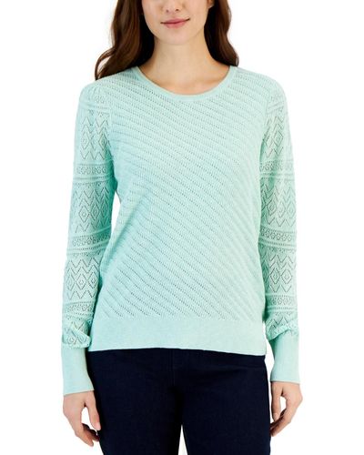Style & Co. Pointelle Mixed-stitch Sweater - Green