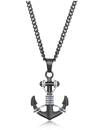 Black Jack Jewelry Stainless Steel Anchor Necklace - White