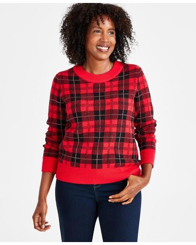 Style & Co. Petite Plaid Whimsy Sweater - Red