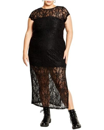 City Chic Plus Size Cassie Lace Maxi Dress - Black