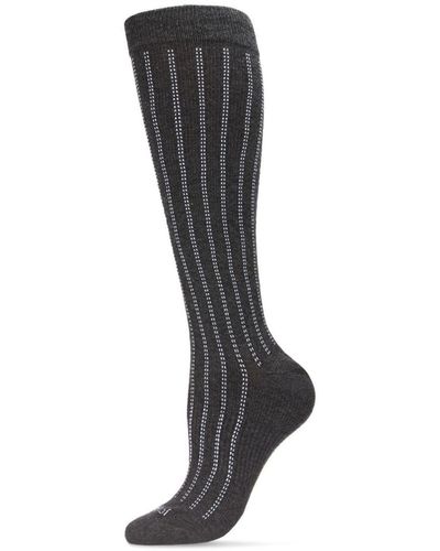 Memoi Highway Stripe Cotton Compression Socks - Gray