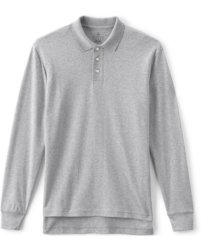 Lands' End School Uniform Long Sleeve Interlock Polo Shirt - Gray