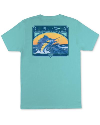 Columbia PFG T Shirt Mens Small S Short Sleeve Fish Graphic Blue Orange  Fishing