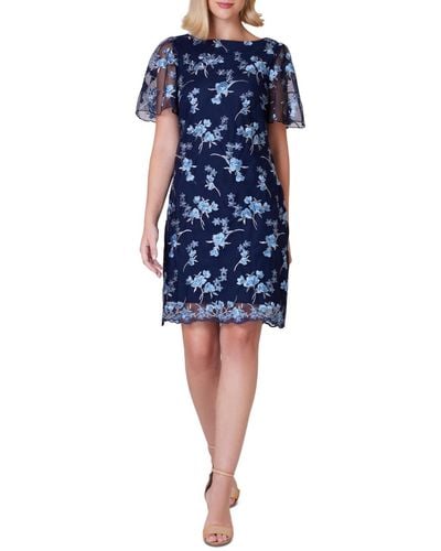 Jessica Howard Printed Flared-short-sleeve Sheath Dress - Blue