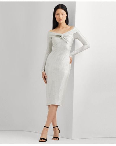 Lauren by Ralph Lauren Metallic Off-the-shoulder Sheath Dress - White