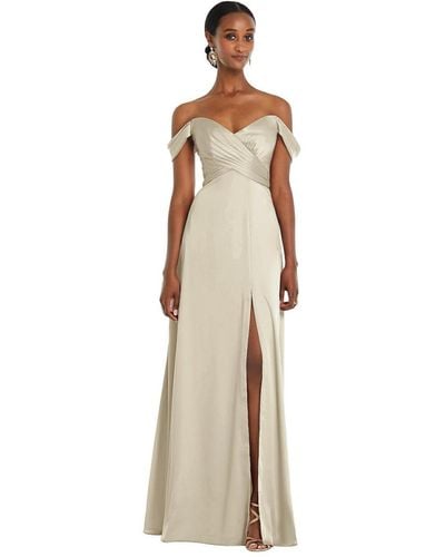 Dessy Collection Off-the-shoulder Flounce Sleeve Empire Waist Gown - Natural