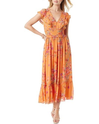 Jessica Simpson Phillipa Floral-print Ruffled Maxi Dress - Orange