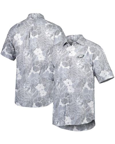 Men's Tommy Bahama Gray Houston Texans Coconut Point Frondly Fan Camp  IslandZone Button-Up Shirt