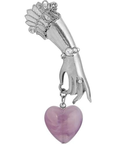 2028 Agate Heart Charm Ladies Hand Pin - Pink