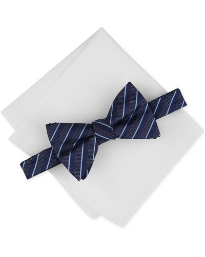 Alfani Vinton Stripe Bow Tie & Pocket Square Set - Blue