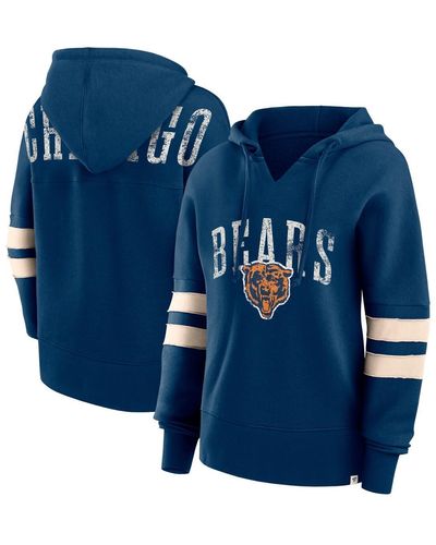Fanatics Distressed Chicago Bears Bold Move Dolman V-neck Pullover Hoodie - Blue