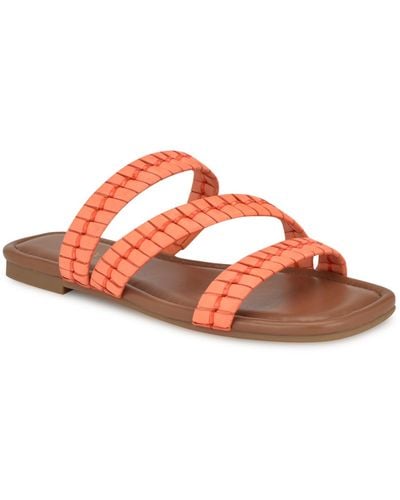 Nine West Quinlea Strappy Square Toe Flat Sandals - Pink