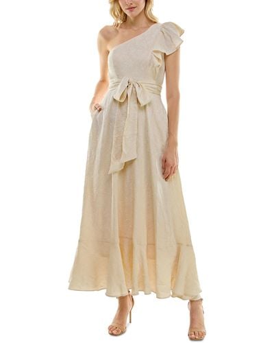 Maison Tara One-shoulder Flora-jacquard Maxi Dress - Natural