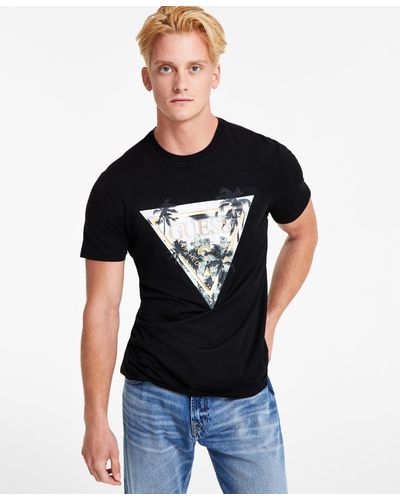 Guess Embossed Palm Tree Triangle Logo Graphic T-shirt - Black