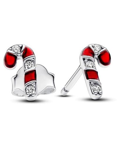 PANDORA Cubic Zirconia Candy Cane Stud Earrings - Red