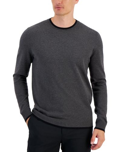 Alfani Contrast Edge Crewneck Sweater - Gray