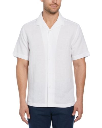 Cubavera Dobby Camp Collar Linen Blend Short-sleeve Shirt - White