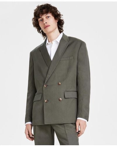 INC International Concepts Linen Classic-fit Solid Double-breasted Suit Jacket - Green