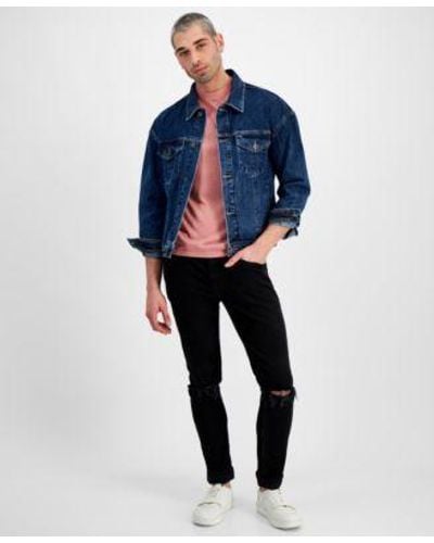 INC International Concepts Slim Straight Jeans Sheer T Shirt Denim Jacket Created For Macys - Blue