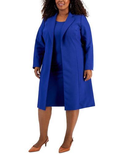 Le Suit Plus Size Topper Jacket & Sheath Dress Suit - Blue