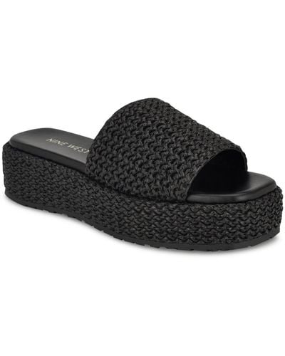Nine West Keziah Square Toe Slip-on Casual Sandals - Black