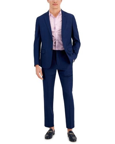 Armani Exchange Slim-fit Navy Shadow Plaid Suit Separates - Blue