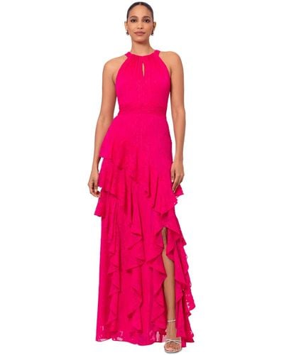 Xscape Tiered Ruffled Chiffon Gown - Pink