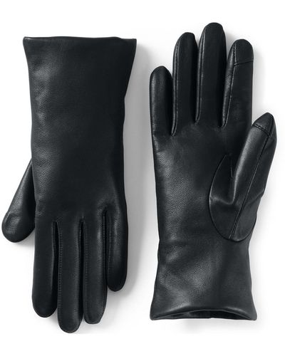 Lands' End Ez Touch Screen Cashmere Lined Leather Gloves - Black