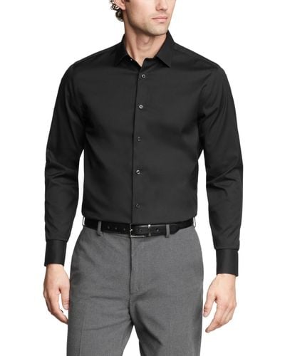 Calvin Klein Refined Cotton Stretch Regular Fit Dress Shirt - Black