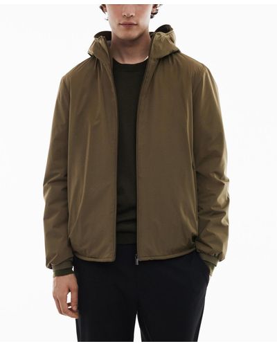 Mango Water-repellent Hooded Quilted Jacket - Brown
