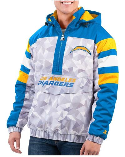 Starter White And Powder Blue Los Angeles Chargers Thursday Night Gridiron Raglan Half-zip Hooded Jacket