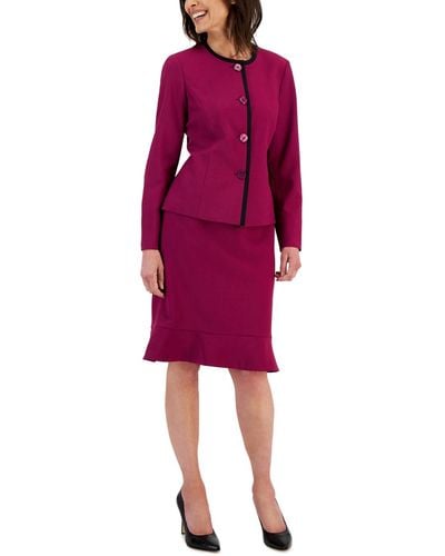 Le Suit Framed Collarless Jacket & Flounce-hem Skirt - Purple