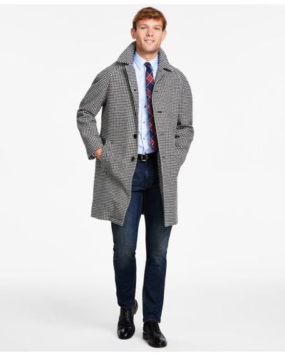 Tommy Hilfiger Modern-fit Stretch Water-resistant Houndstooth Overcoat - Blue