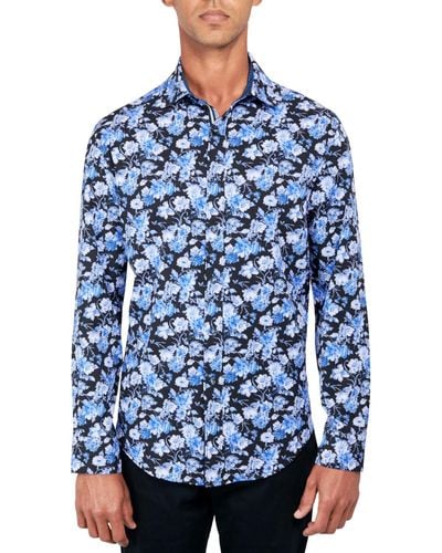Society of Threads Regular-fit Non-iron Performance Stretch Floral-print Button-down Shirt - Blue