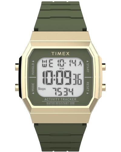 Timex Activity Tracker Digital Silicone Strap 40mm Octagonal Watch - Green