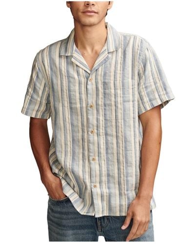 Lucky Brand Striped Linen Camp Collar Shirt - Gray