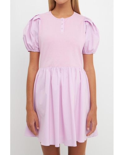 English Factory Mixed Media Henley Mini Dress - Pink