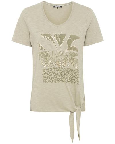 Olsen 100% Cotton Short Sleeve Placement Print T-shirt - Natural