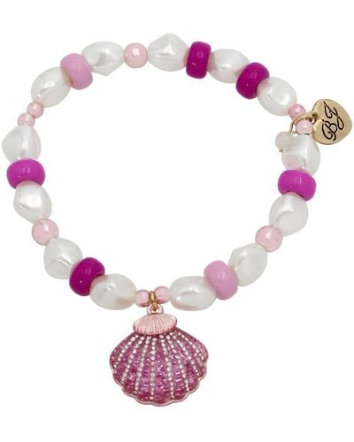 Betsey Johnson Faux Stone Seashell Imitation Pearl Stretch Bracelet - Pink
