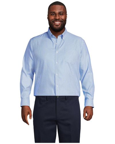 Lands' End Traditional Fit Pattern No Iron Supima Pinpoint Buttondown Collar Dress Shirt - Blue