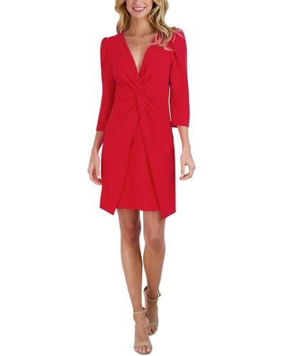 Julia Jordan Puffed-shoulder Twist-front Dress - Red