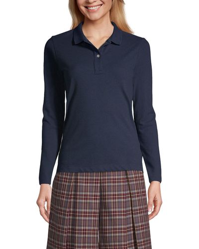 Lands' End School Uniform Long Sleeve Feminine Fit Mesh Polo Shirt - Blue