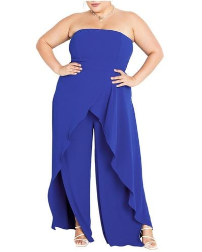 City Chic Plus Size Attract Jumpsuit - Blue